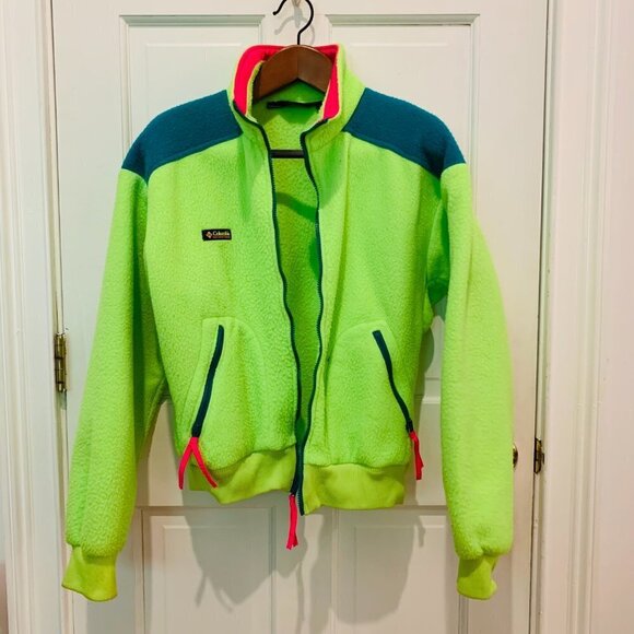 Vtg 80s Columbia Neon Fleece Jacket M Retro Pile Synchilla Ski Vaporwave 90s ACG - Picture 4 of 9